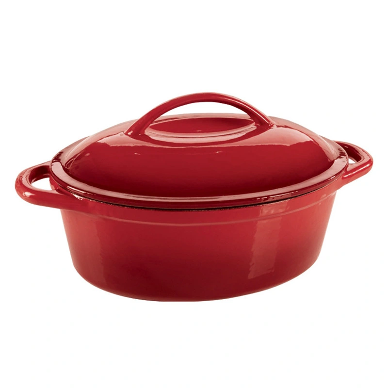 Iron Cast Enamel Stew Pot with Lid Oval Cooking Pot